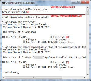UAC virtualization example File system virtualization example