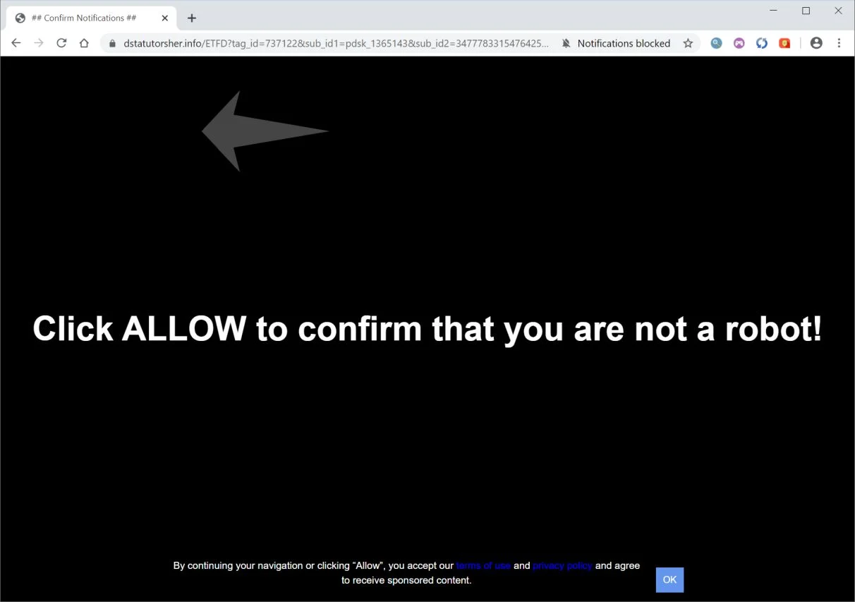 How to remove Dstatutorsher.info pop-up ads (Virus Removal Guide) 1 Image: Chrome browser is redirected to Dstatutorsher.info