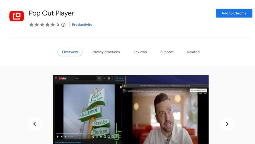 Image: Pop Out Player Chrome extension