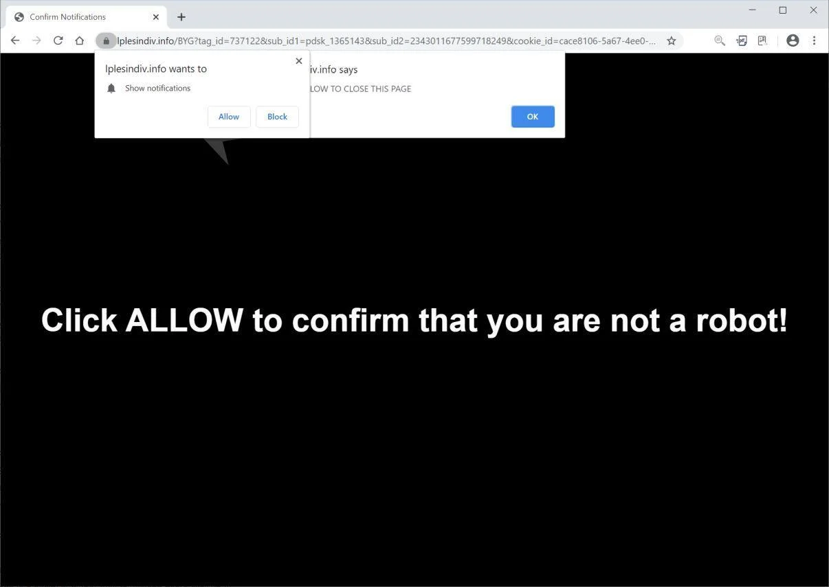 Image: Chrome browser is redirected to Lplesindiv.info