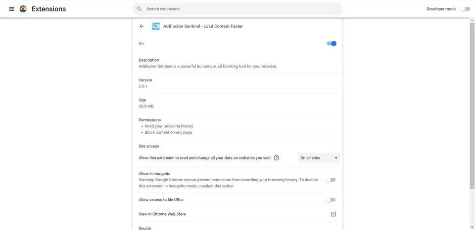 Image: AdBlocker Sentinel Chrome Extension