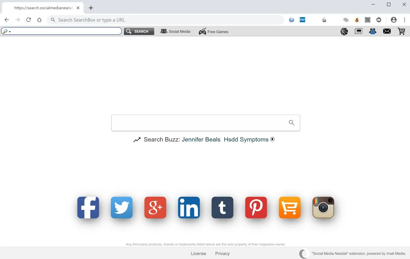 Remove Search.socialmedianewtabsearch.com redirect (Virus Removal Guide) 1 Image: Google Chrome is redirected to Search.socialmedianewtabsearch.com