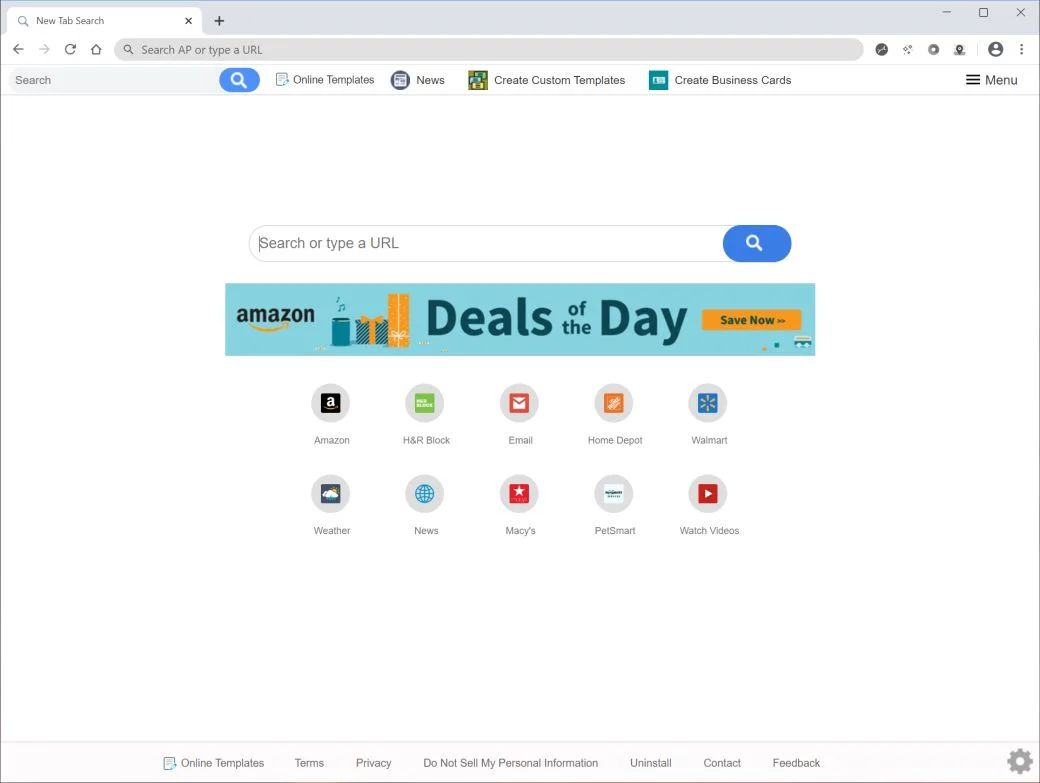 Image: Chrome browser is redirected to search.onlinetemplatestab.com