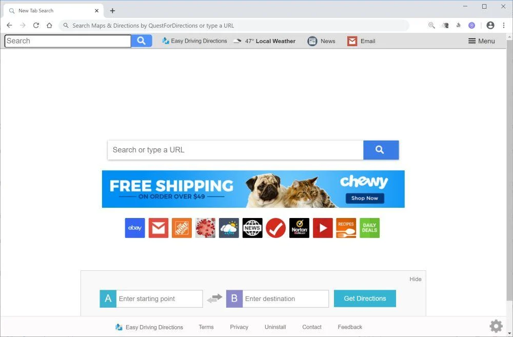 Remove Easy Driving Directions browser hijacker (Virus Removal Guide) 1 Image: Chrome browser is redirected to Easy Driving Directions