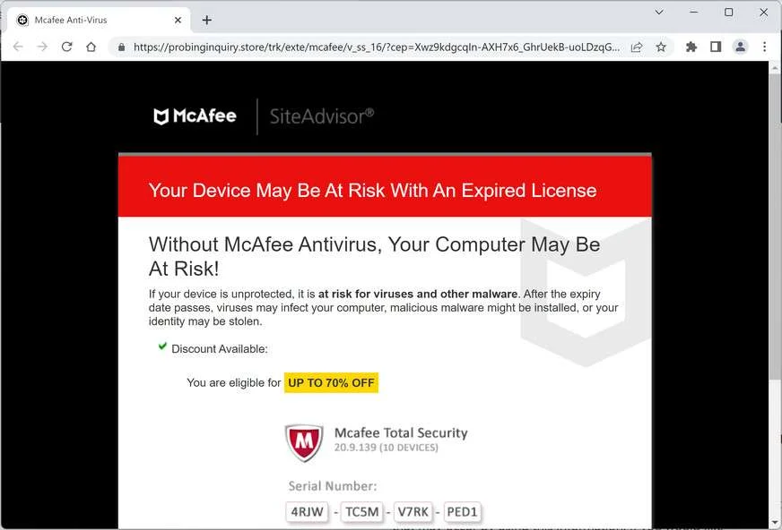 Image: Chrome browser is redirected to Probinginquiry.store
