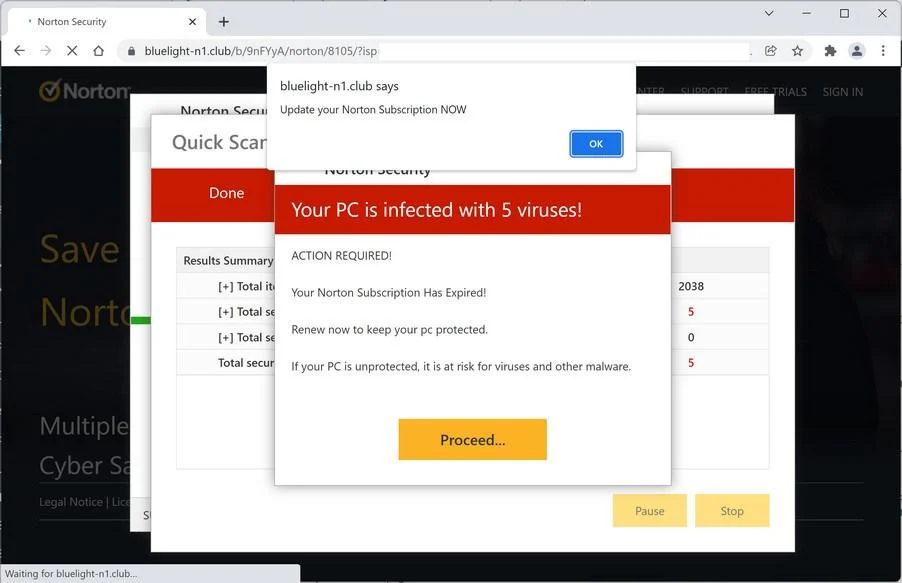 Remove Bluelight-n1.club Pop-up Ads (Virus Removal Guide) 1 Image: Bluelight-n1.club scam