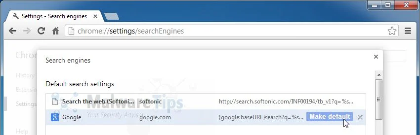 [Image: Softonic Web Search Chrome hijack]