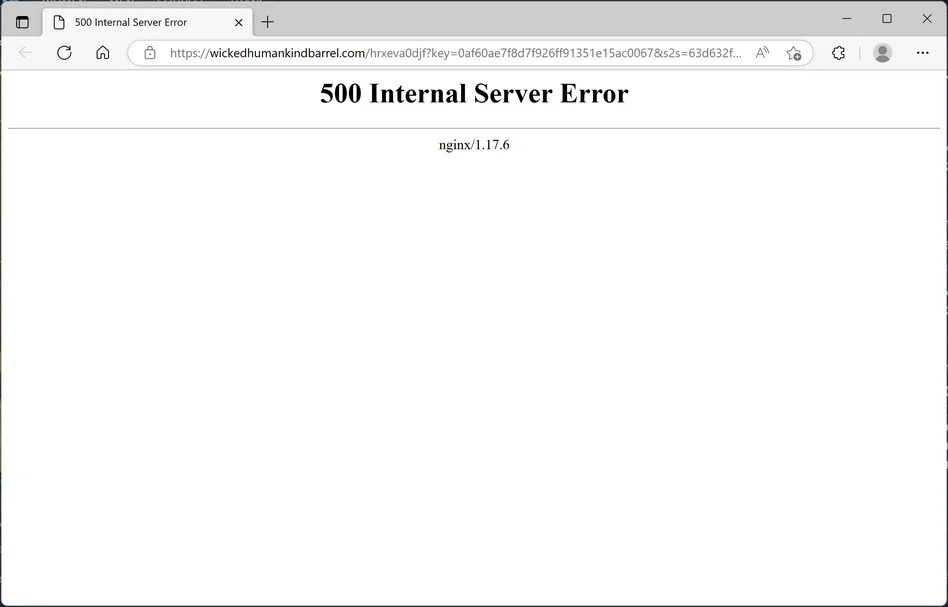 Image: Chrome browser is redirected to Wickedhumankindbarrel.com