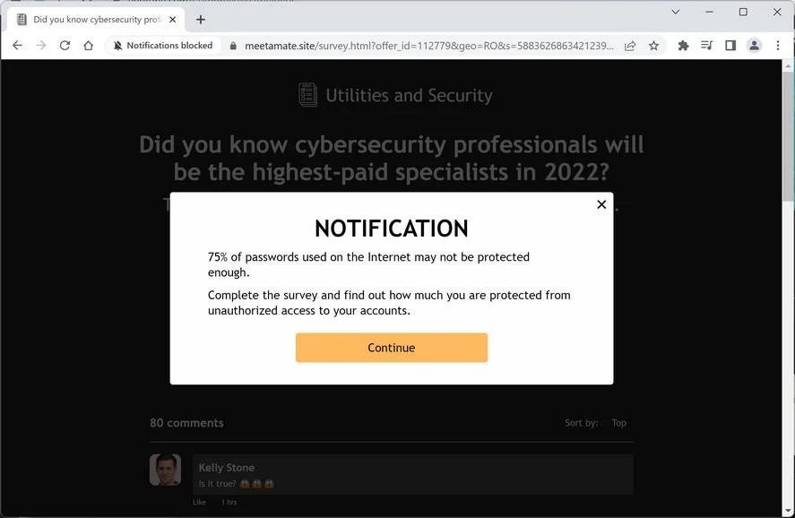 Remove Meetamate.site Ads (Virus Removal Guide) 1 Image: Chrome browser is redirected to Meetamate.site