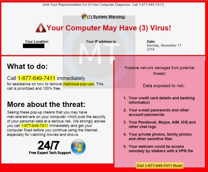 Your Computer May Have (3) Virus removal