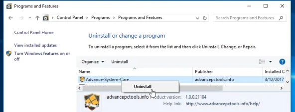 Uninstall Advance-System-Care from Windows Uninstall Advance-System-Care