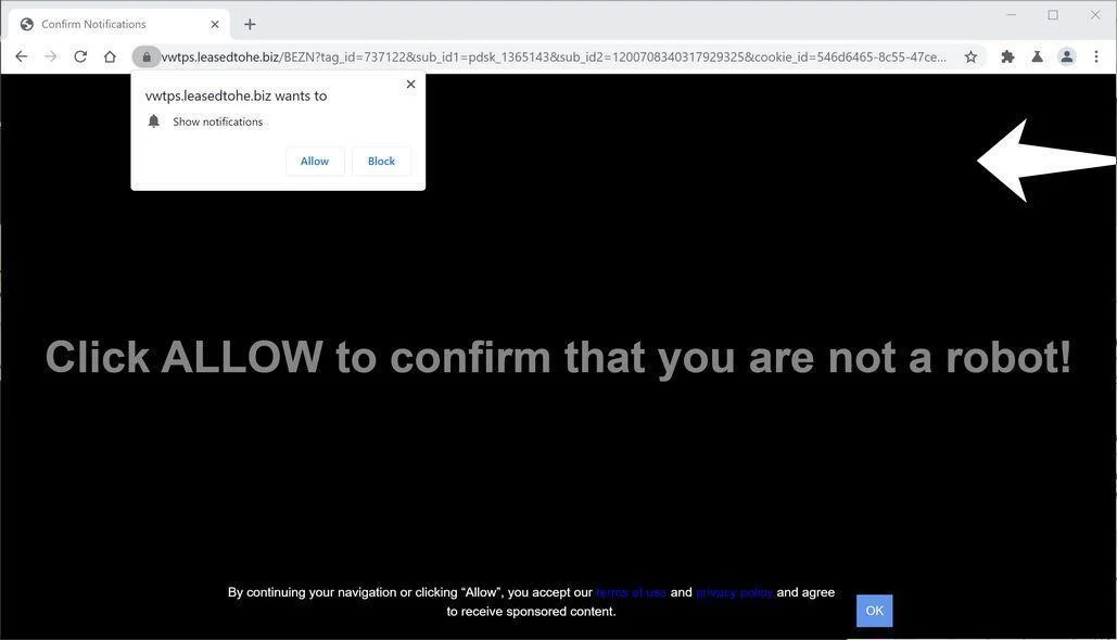 Remove Leasedtohe.biz pop-up ads (Virus Removal Guide) 1 Image: Chrome browser is redirected to Leasedtohe.biz