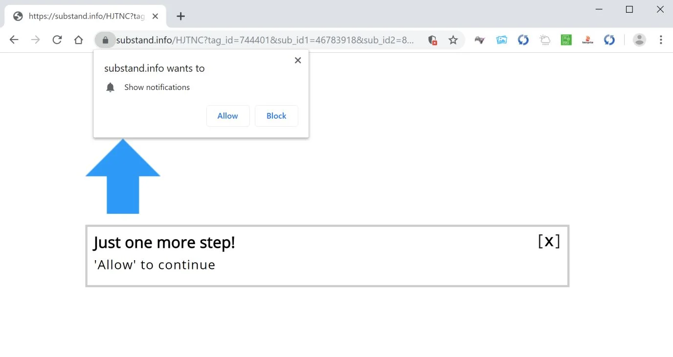 Image: Chrome browser is redirected to Substand.info