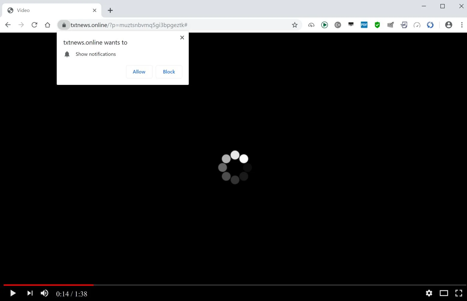 Image: Chrome browser is redirected to the Txtnews.online site