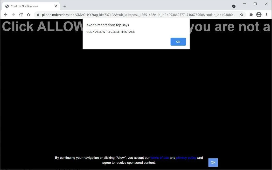 Image: Chrome browser is redirected to Mderedpro.top