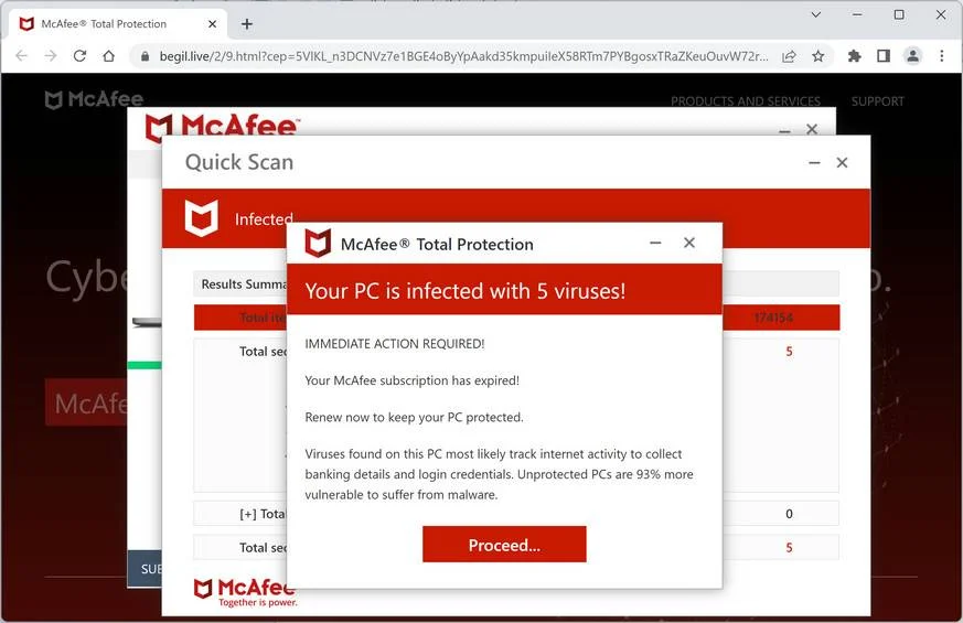 How To Remove Begil.live Ads (Virus Removal Guide) 1 Image: Begil.live Fake McAfee Virus Alert