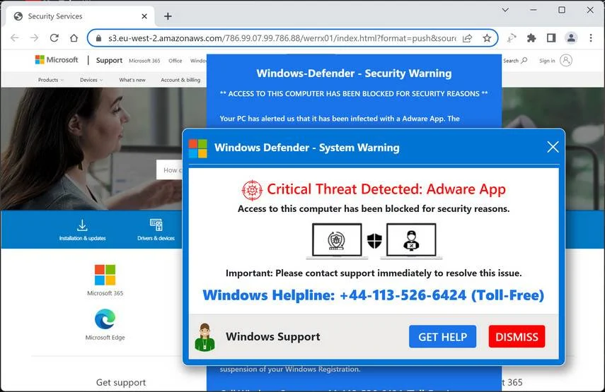 Critical Threat Detected Adware App Tech Support Scam