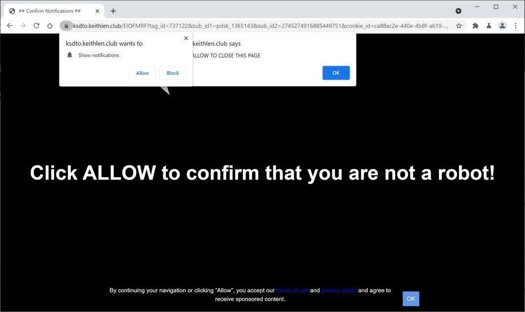 Remove Keithlen.club pop-up ads (Virus Removal Guide) 1 Image: Chrome browser is redirected to Keithlen.club