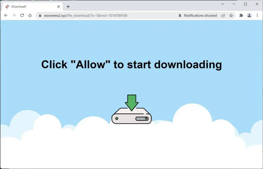 Image: Chrome browser is redirected to Woonews2.xyz
