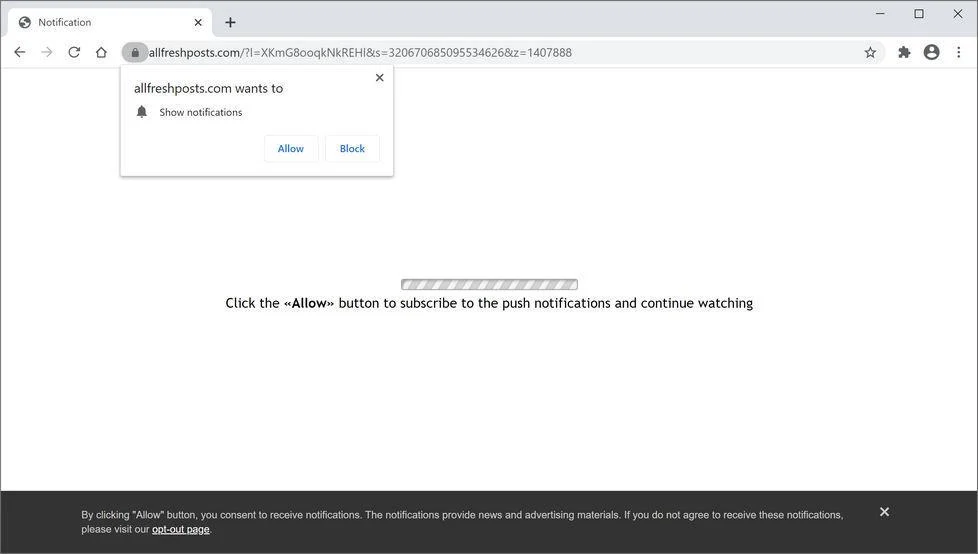 Image: Chrome browser is redirected to Allfreshposts.com