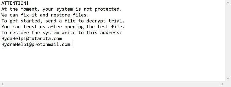 Image: HYDRA ransomware note