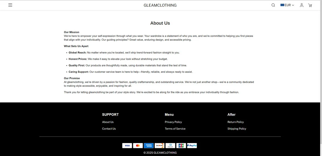 Gleamclothing.com scam