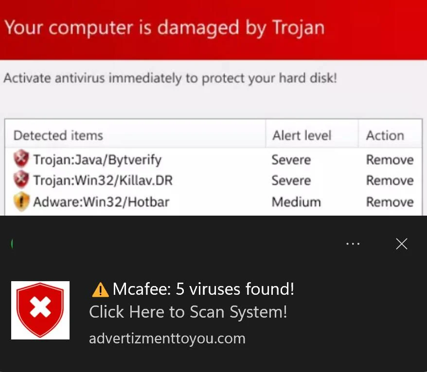 Image: McAfee 5 viruses found fake alert