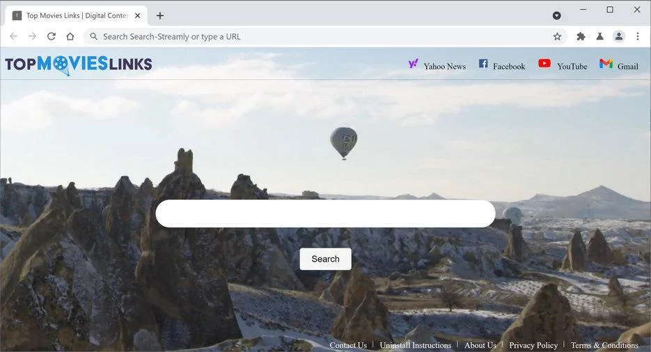 Image: Chrome browser is redirected to Top Movies Links new tab page
