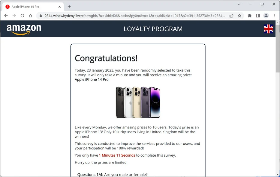 Image: Winewhydeny.live Survey Scam
