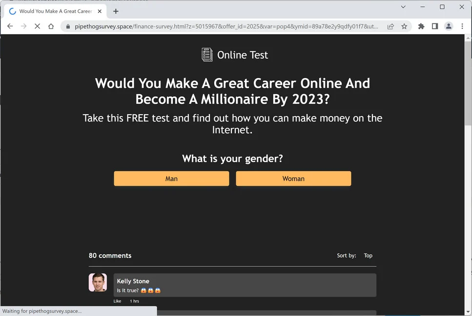 Screenshot of Pipethogsurvey.space Ads