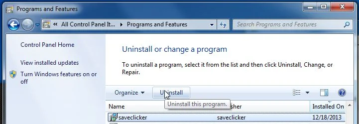 Uninstall SaveClicker program from Windows Picture of Uninstall SaveClicker program from Windows