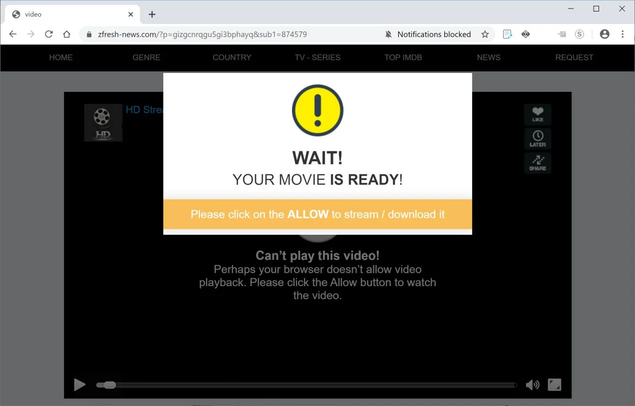 How to remove Zfresh-news.com pop-up ads (Virus Removal Guide) 1 Image: Chrome browser is redirected to Zfresh-news.com