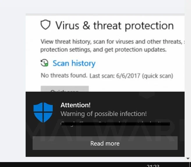 Remove "Attention! Warning of possible infection!" Pop-up Scam (Guide) 1 Image: Attention! Warning of possible infection! - Scam