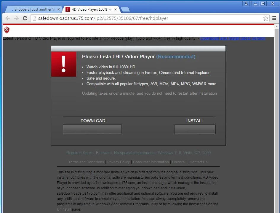Safedownloadsrus175.com pop-up virus