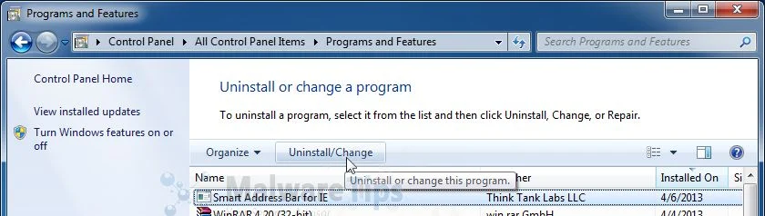 [Image: Uninstall SmartAddressBar program]