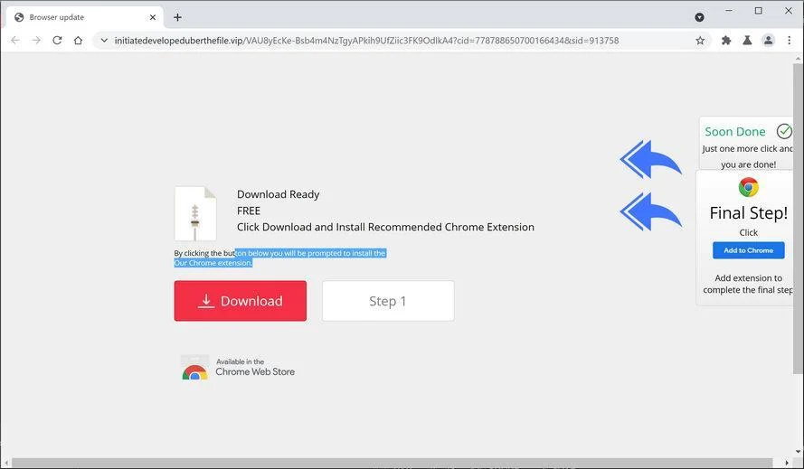 Image: Chrome browser is redirected to Initiatedevelopeduberthefile.vip