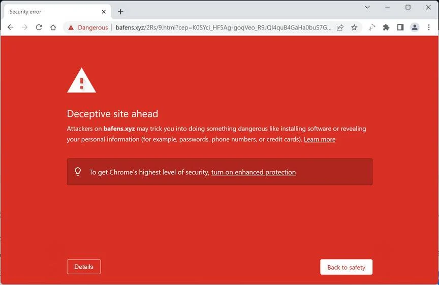 Screenshot of Bafens.xyz Fake Antivirus Scan