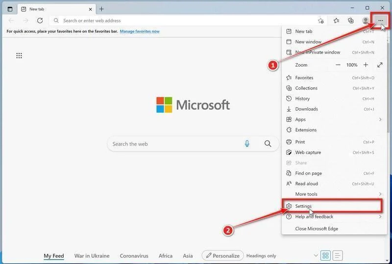Open the Microsoft Edge menu and click Settings
