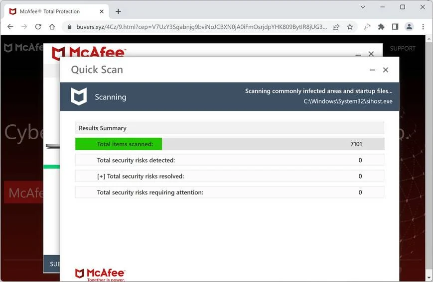 Screenshot of Buvers.xyz Fake Antivirus Scan