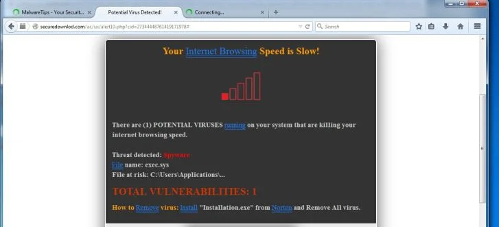 Your Internet Browsing Speed is Slow pop-up ads Your Internet Browsing Speed is Slow virus