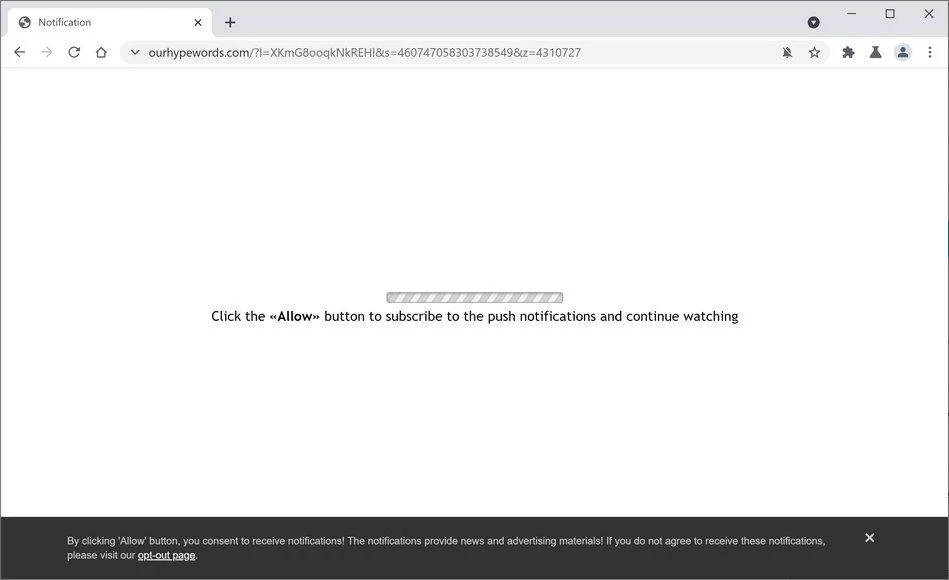 Image: Chrome browser is redirected to Ourhypewords.com