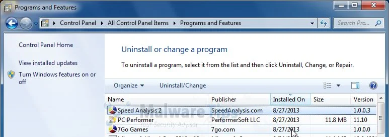[Image: Uninstall  Speed Analysis malicious programs]