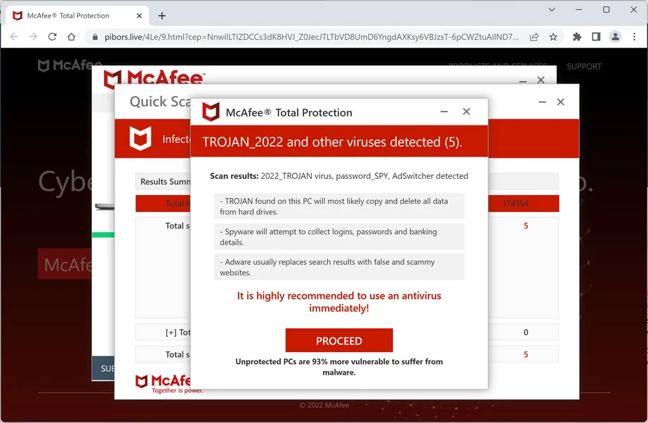 Image: Pibors.live Fake McAfee Virus Alert
