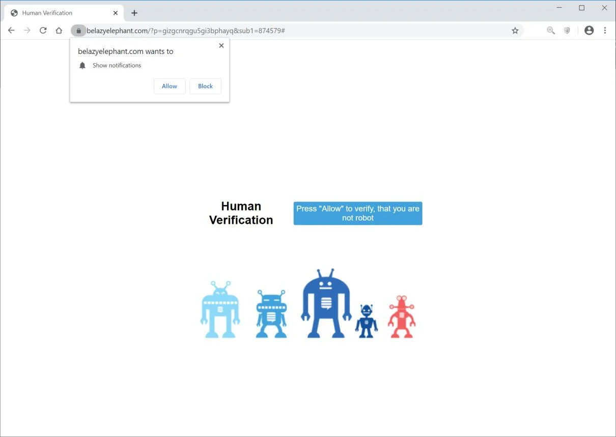 Remove Belazyelephant.com pop-up ads (Virus Removal Guide) 1 Image: Chrome browser is redirected to Belazyelephant.com