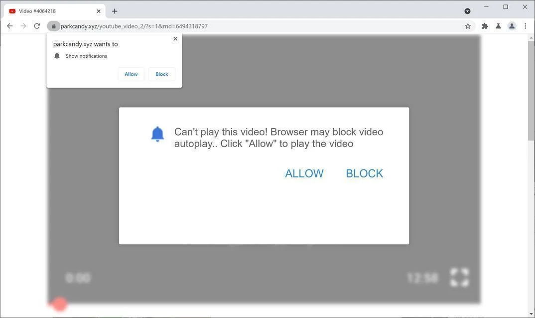 Image: Chrome browser is redirected to Parkcandy.xyz