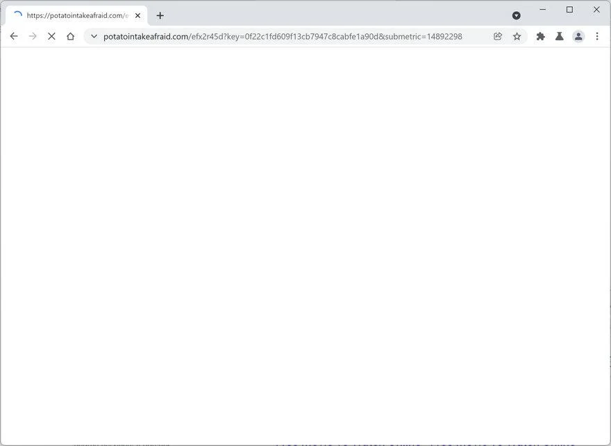 Image: Chrome browser is redirected to Potatointakeafraid.com