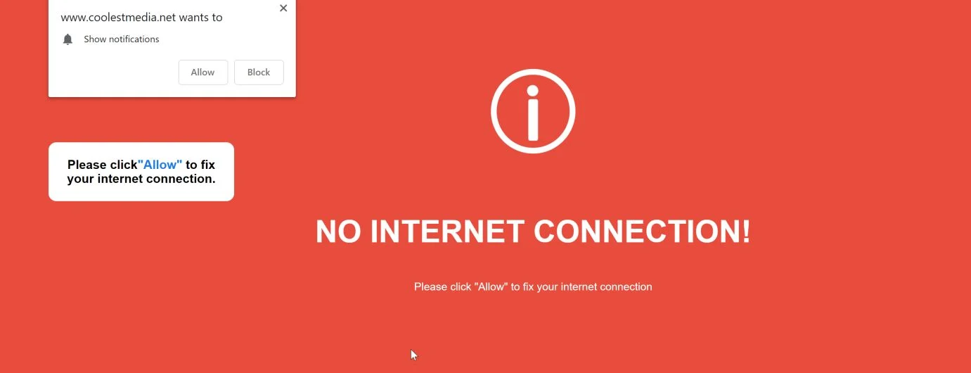Please click Allow to fix your internet connection Pop-up Scam Virus