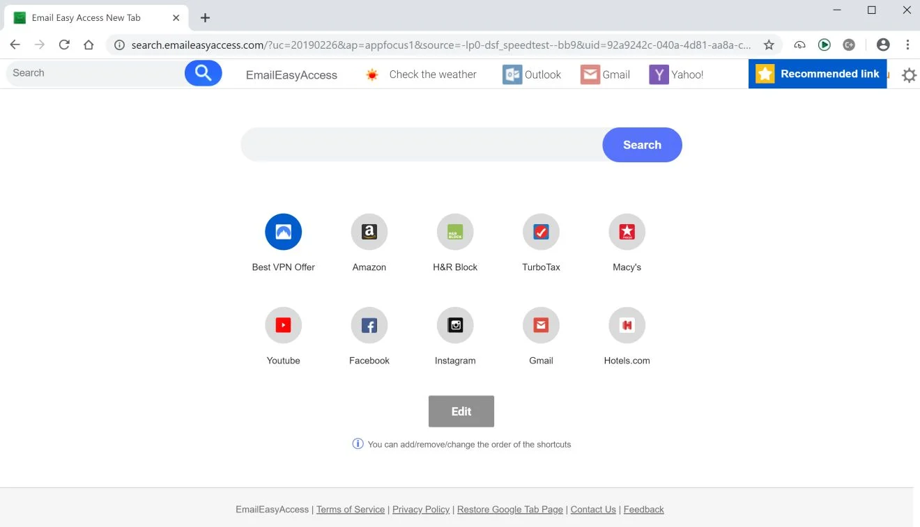Image: Chrome browser is redirected to the search.emaileasyaccess.com site