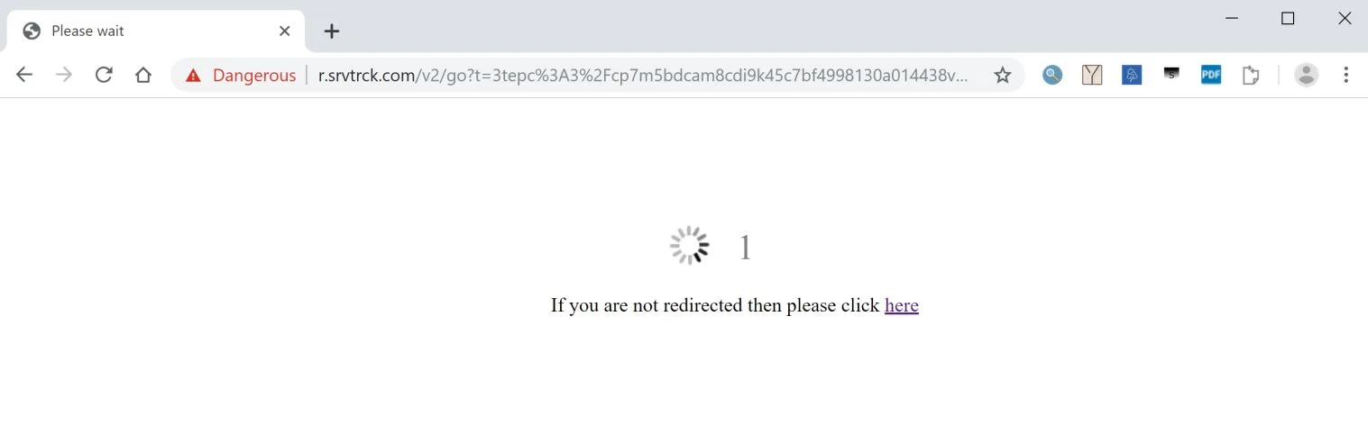 Image: Chrome browser is redirected to R.srvtrck.com