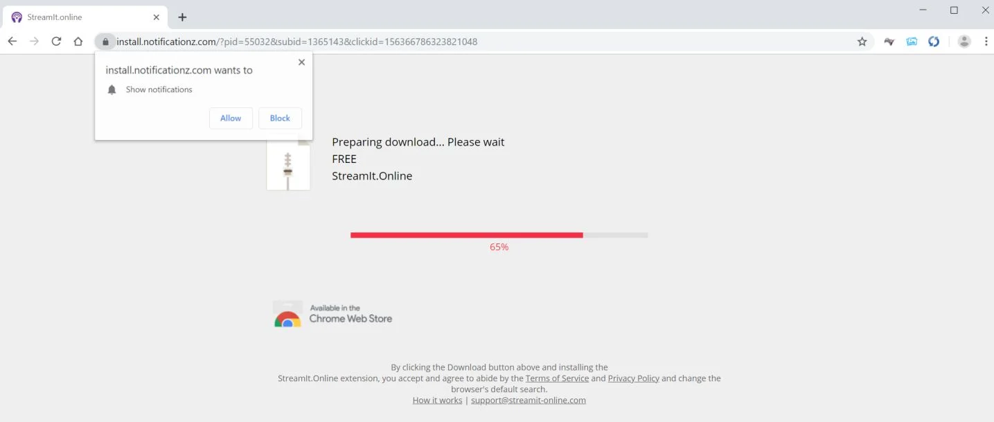 Remove Install.notificationz.com redirect (Virus Removal Guide) 1 Image: Chrome browser is redirected to Install.notificationz.com